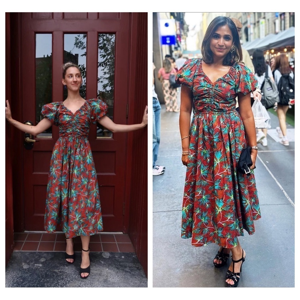 Ulla Johnson Cecile Midi Dress Tropical in Moon Flower Print size 2 puff sleeve
